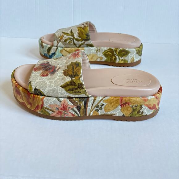 Gucci Angelina Platform Slide Sandals Beige GG Monogram Floral Canvas Size EU 38 - Picture 7 of 14